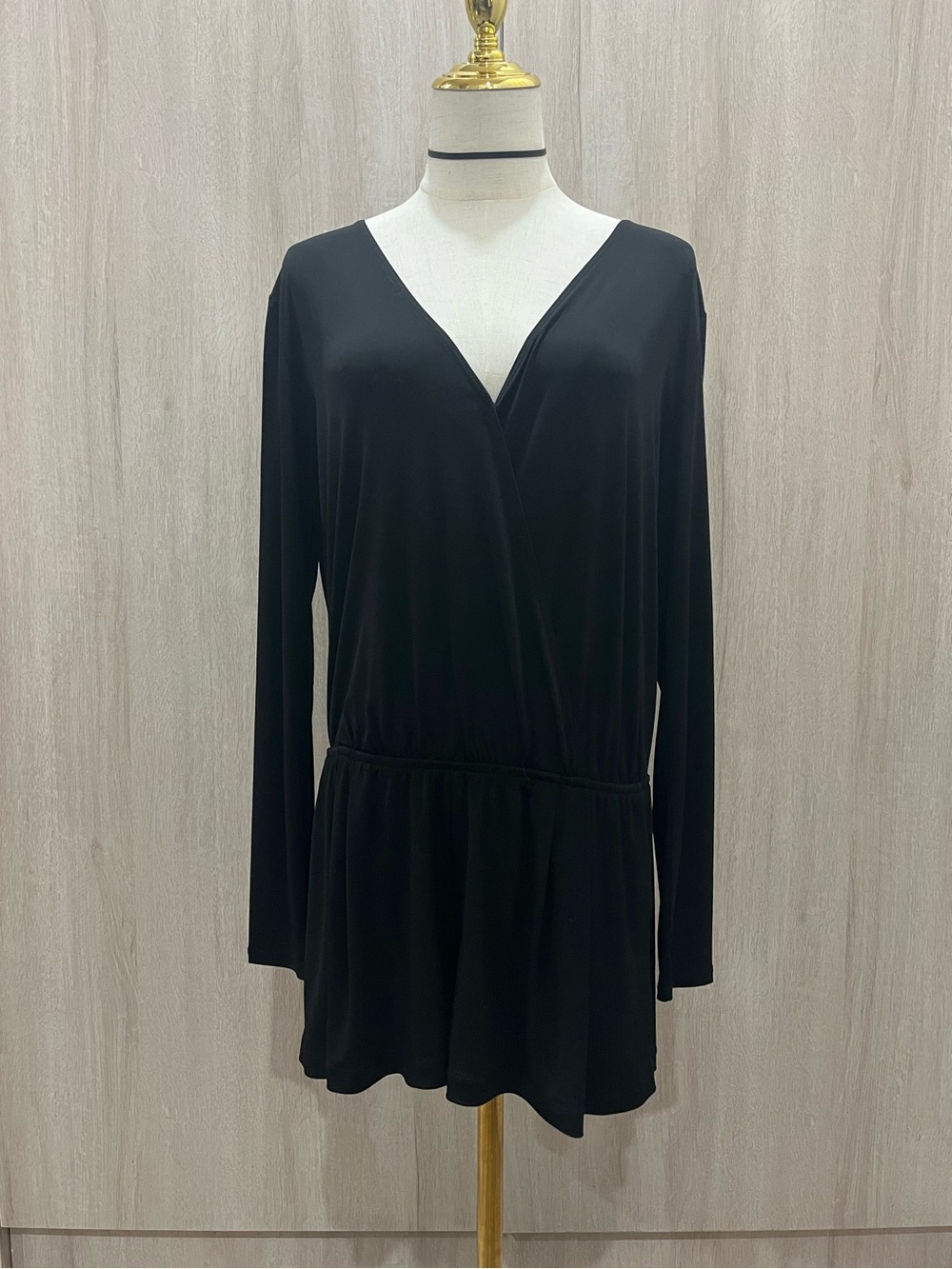 BCBGeneration Black Long Sleeve Surplice Romper - Picture 2 of 6